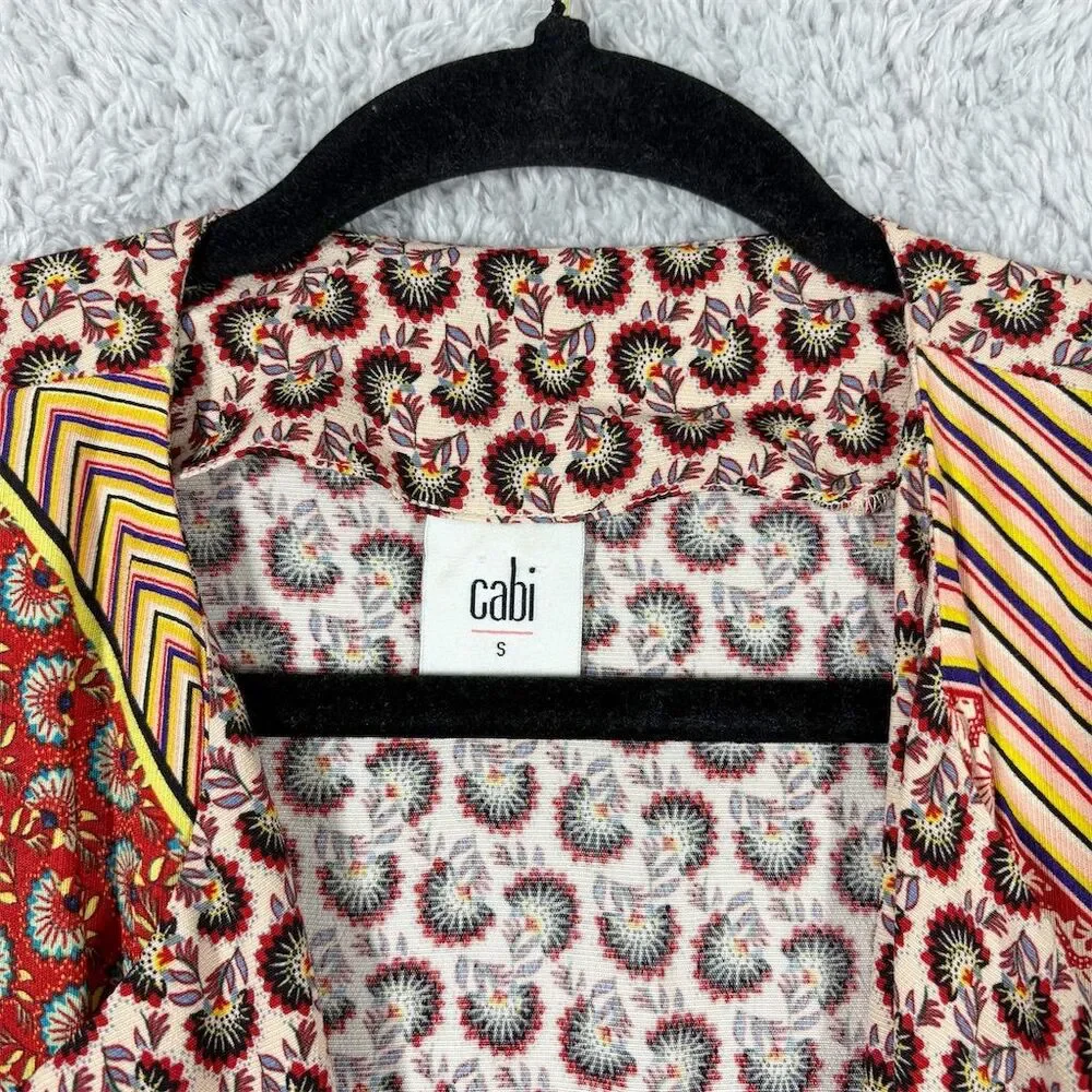 CAbi Poet Jacket Kimono Duster Size S Patchwork Multicolor Striped Boho Tie - Picture 5 of 11
